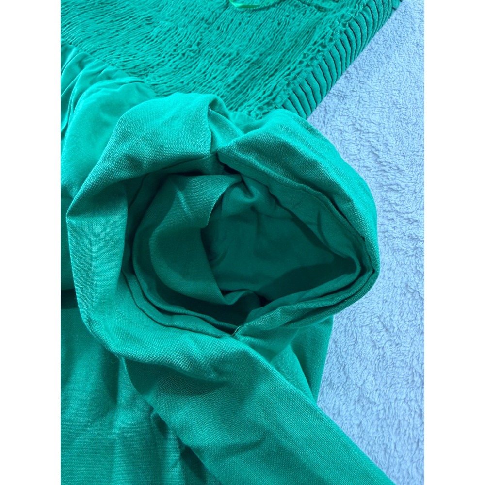 Strut & Bolt Green Cotton Linen Mini Dress Small Corded Bodice Cutout D-10460-H - Picture 9 of 10